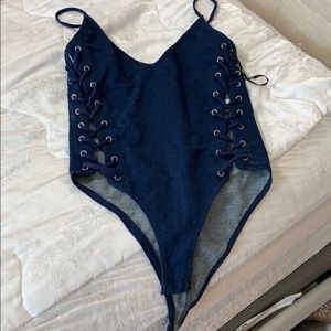 Denim body suit